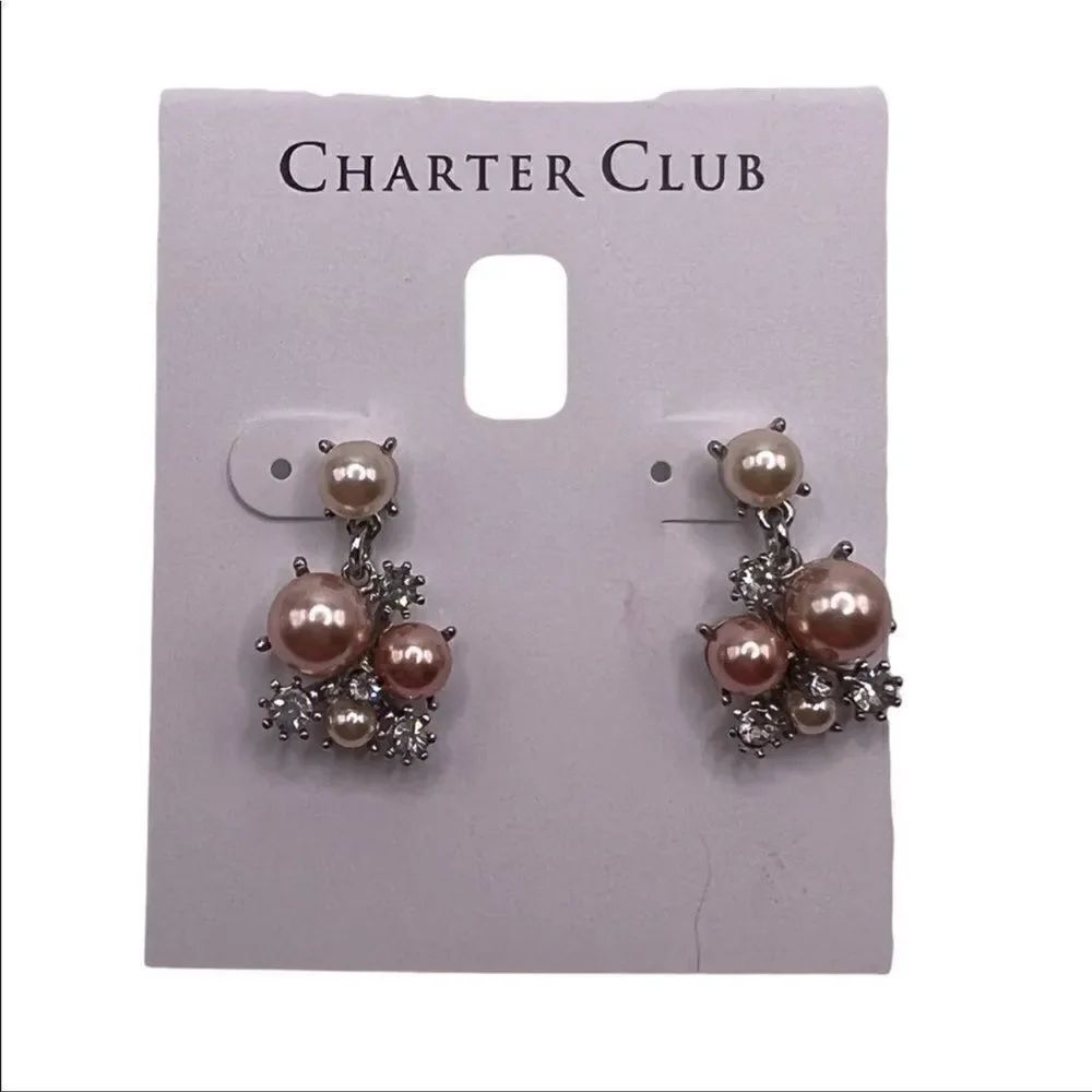 Charter Club Silver-Tone Crystal & Colored Imitation Pearl Cluster Drop Earrings